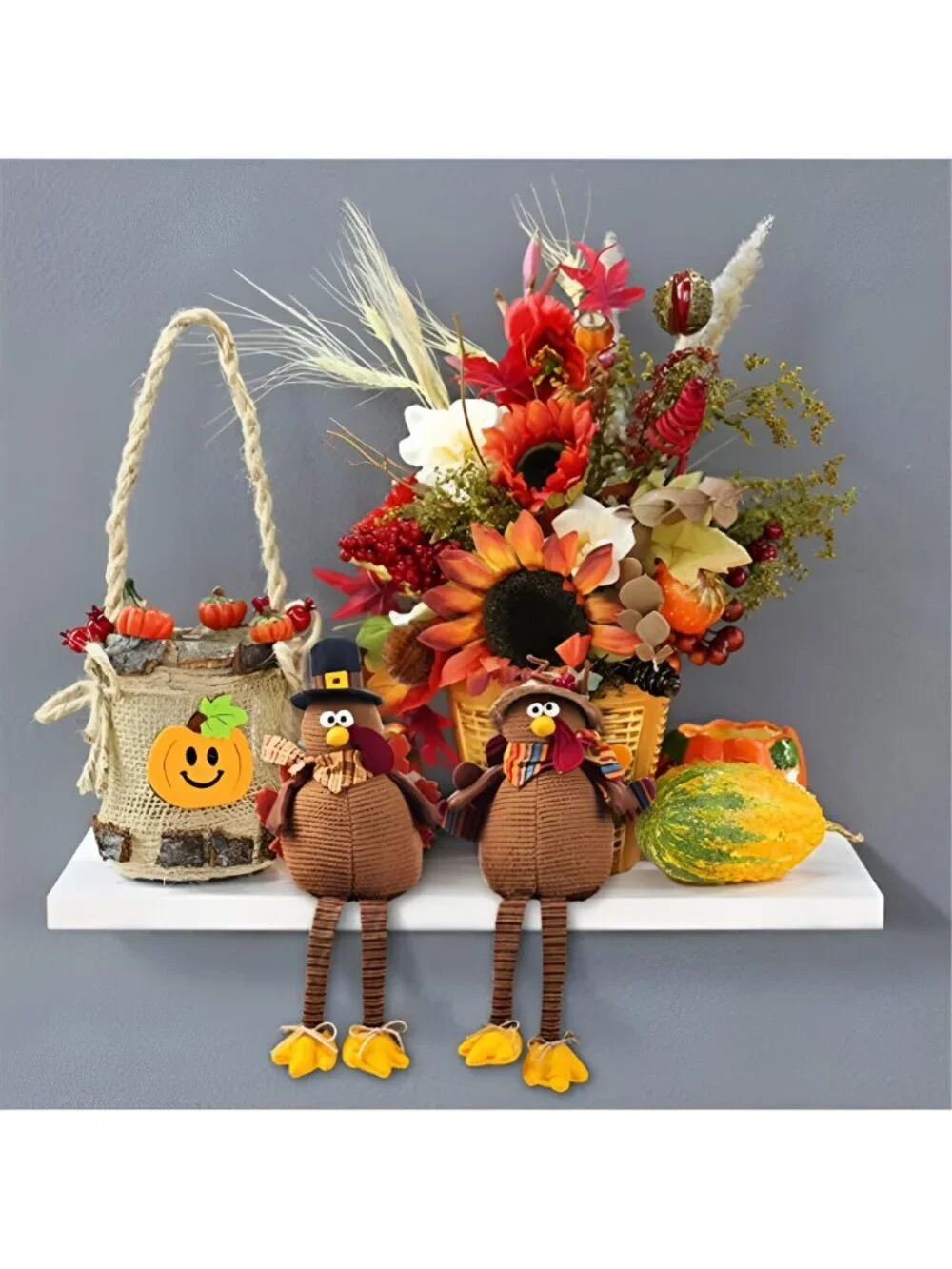 2 Pack Stuffed Turkey Couple Doll Thanksgiving Table Decoration